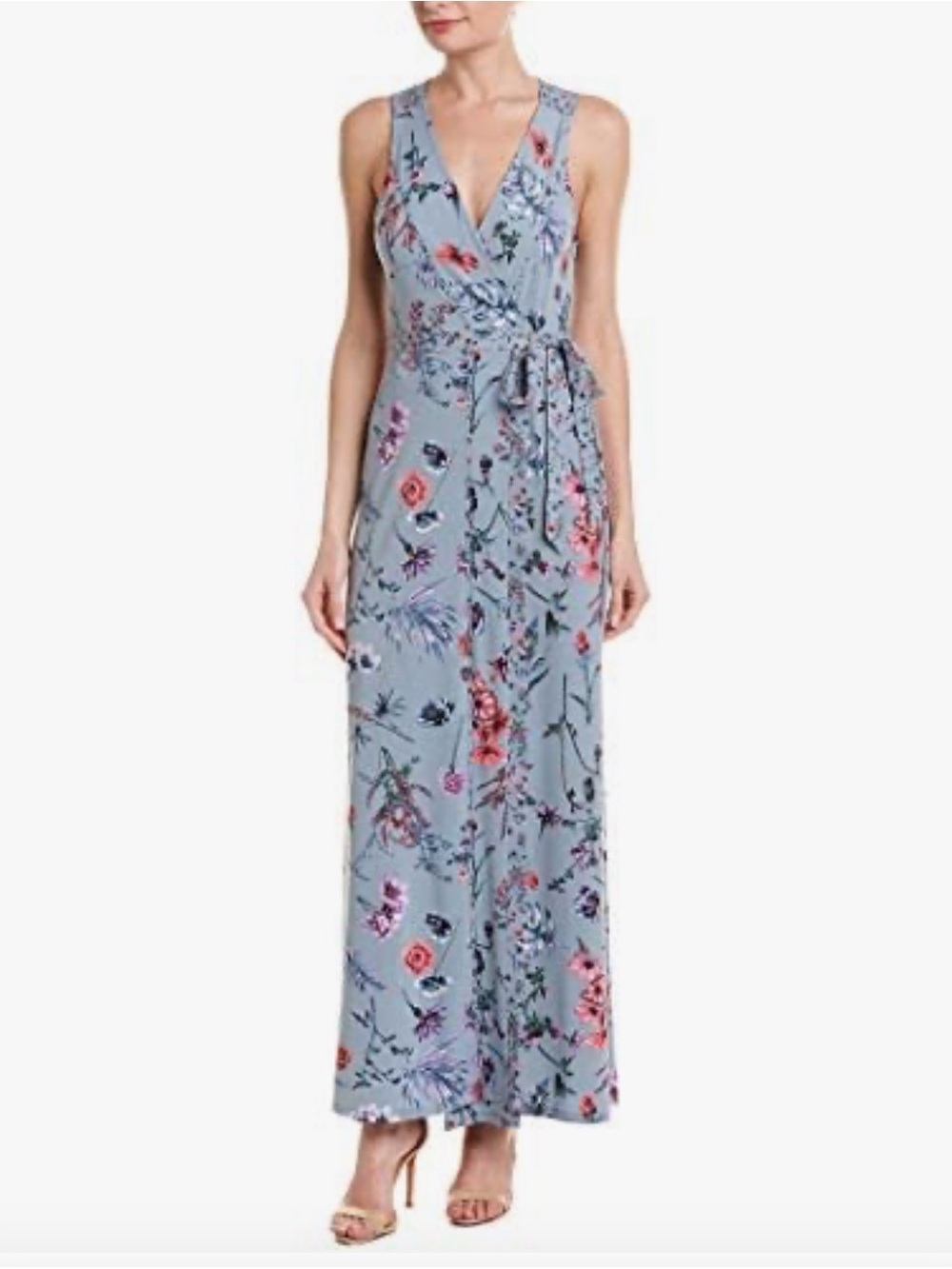 BCBGMaxAzria Dress Women XXS Blue Floral Sleeveless Wrap Maxi Boho Vacation